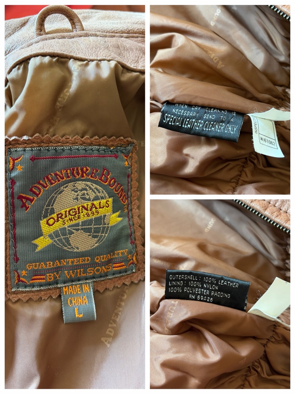 Vintage Wilson’s Adventure Bound Brown Leather Zip Up Bomber Aviator Jacket - Picture 4 of 14